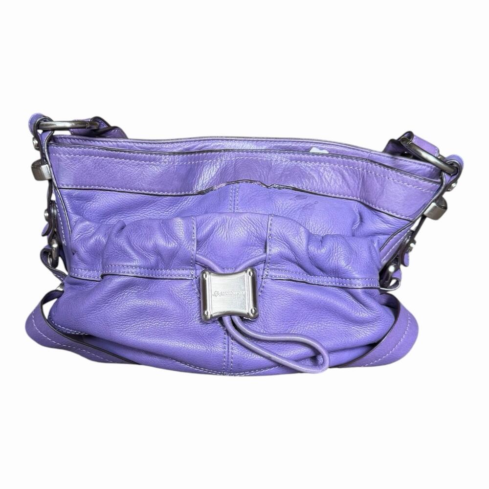 B Makowsky Purple Leather Shoulder Bag Soft Slouch Hobo Silver Hardware Leather